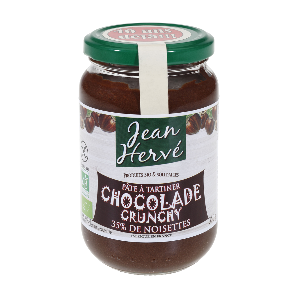 [JH-CRUNCH350] 350g - Pâte à tartiner Crunchy éclats de noisettes/cacao/lait bio - Jean Hervé