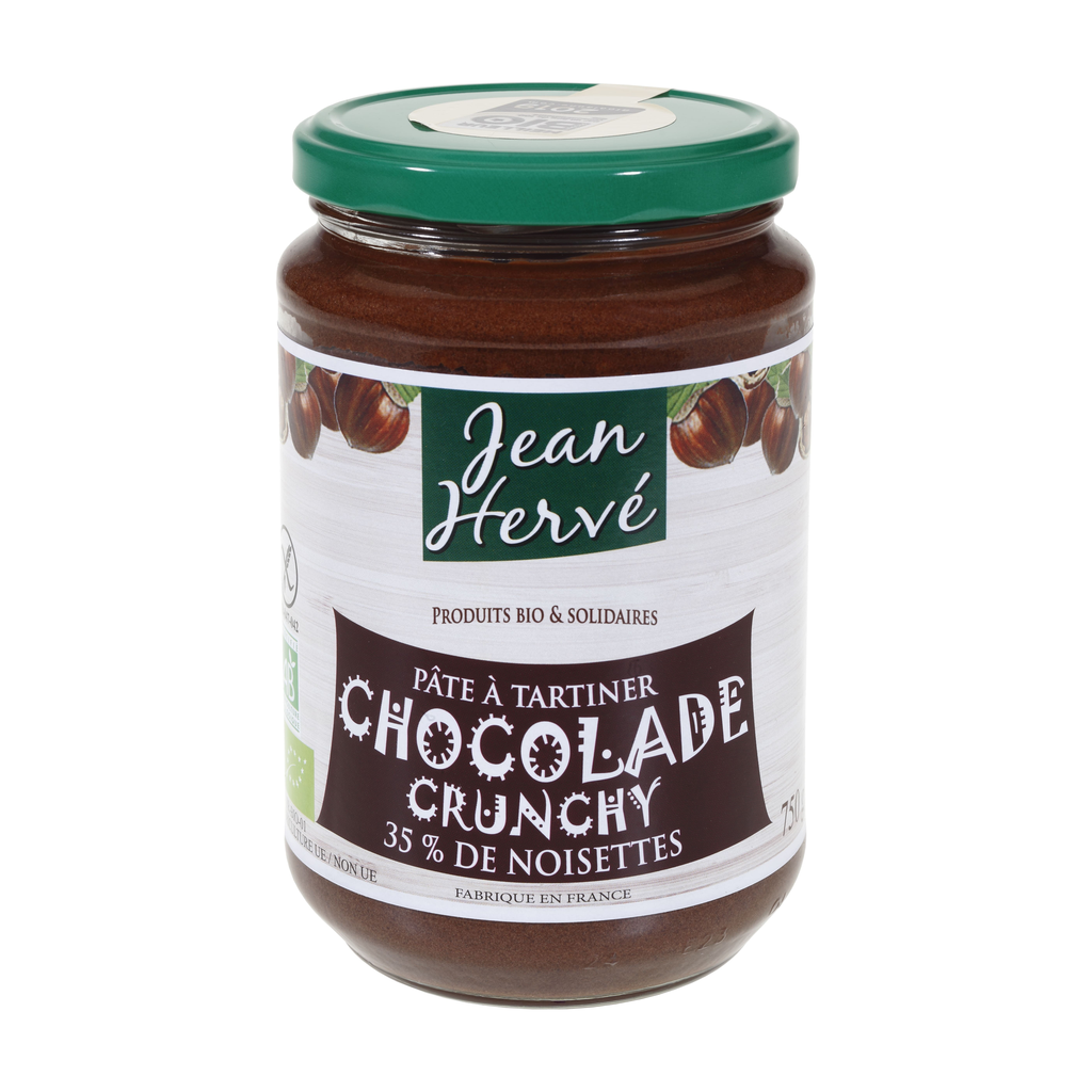 [JH-CRUNCH750] 750g - Pâte à tartiner Crunchy éclats de noisettes/cacao/lait bio - Jean Hervé