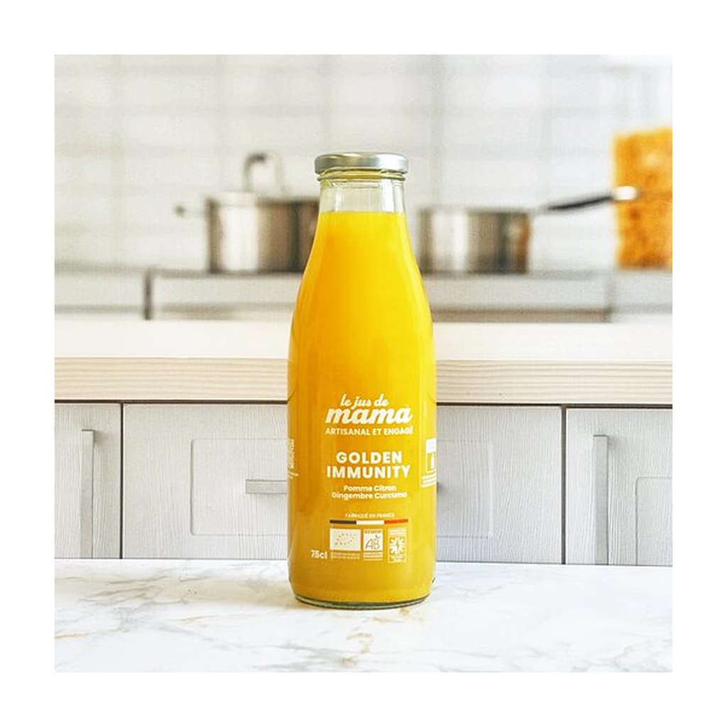 [JM-GOLDEN75] 75cl - Jus Golden Immunity (pomme, gingembre, curcuma, citron) bio (consigné) - Le Jus de Mama
