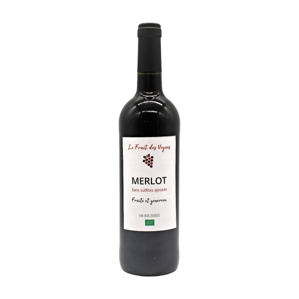 75cl - Vin de France rouge Merlot sans sulfites ajoutés bio - Le Fruits des Vignes