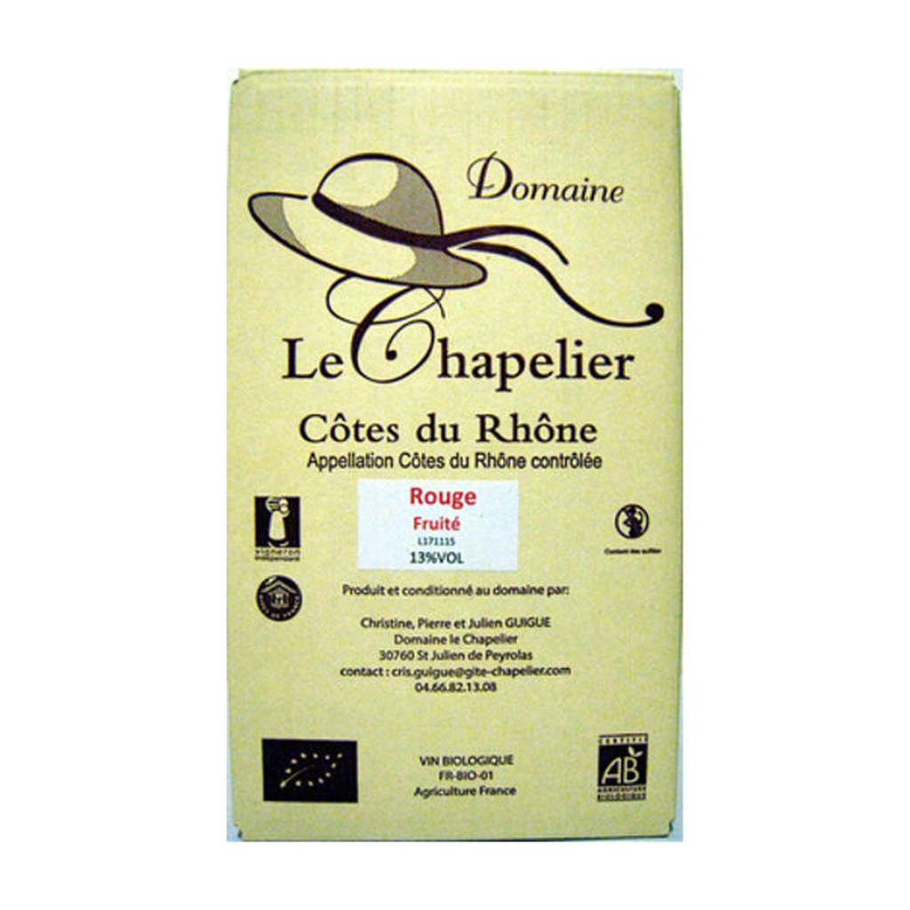 5l - AOC Côtes du Rhône rouge Fruité bio - Domaine Le Chapelier