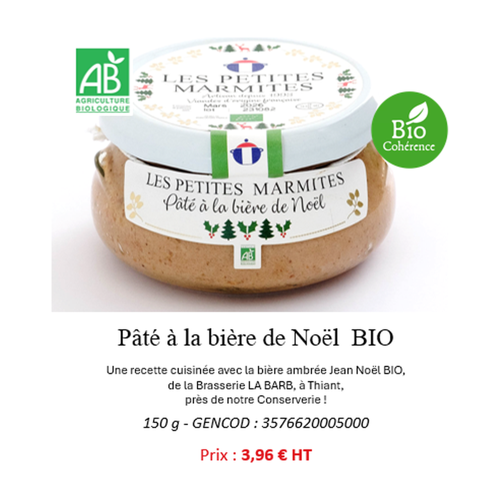 [PAT-LPNOEL] 150g - Pâté à la bière de Noël bio (réemploi) - Les Petites Marmites