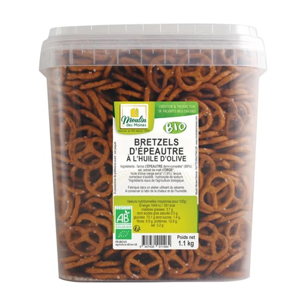 [MM-BREEPE1KG2] 1,1kg - Bretzels d'épeautre à l'huile d'olive en seau bio - Moulin des Moines