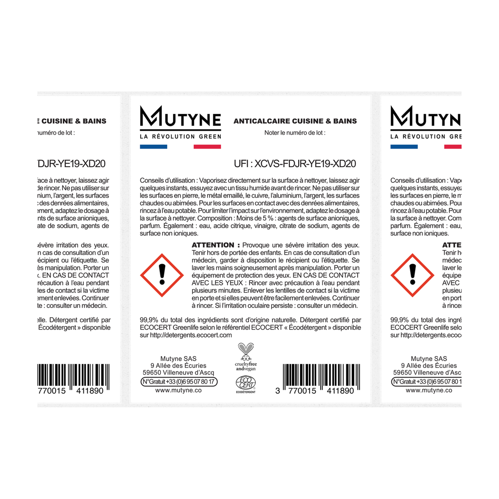 [MUT-ET013] Rouleau 50 étiquettes Nettoyant Anticalcaire Vinaigre Blanc vrac - Mutyne