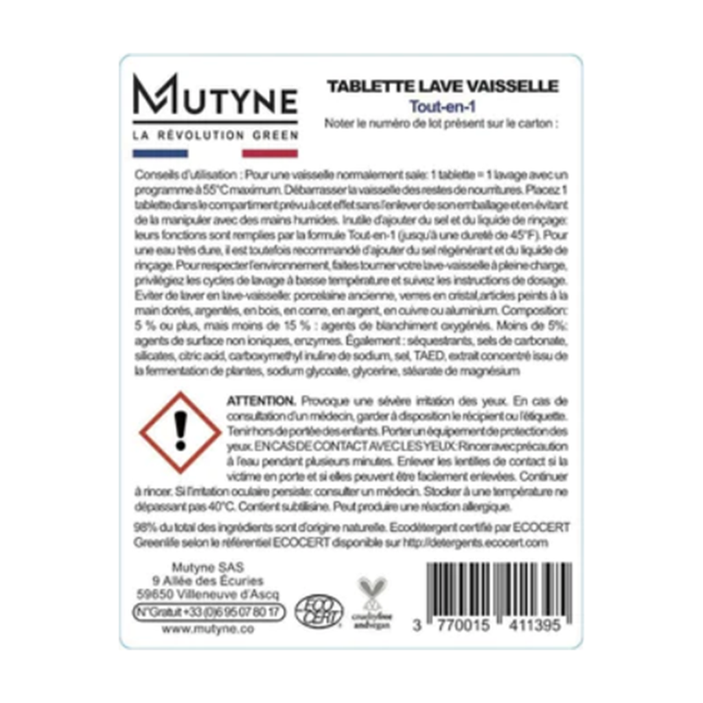 [MUT-ET003] Rouleau 50 étiquettes Tablettes lave-vaisselle vrac - Mutyne
