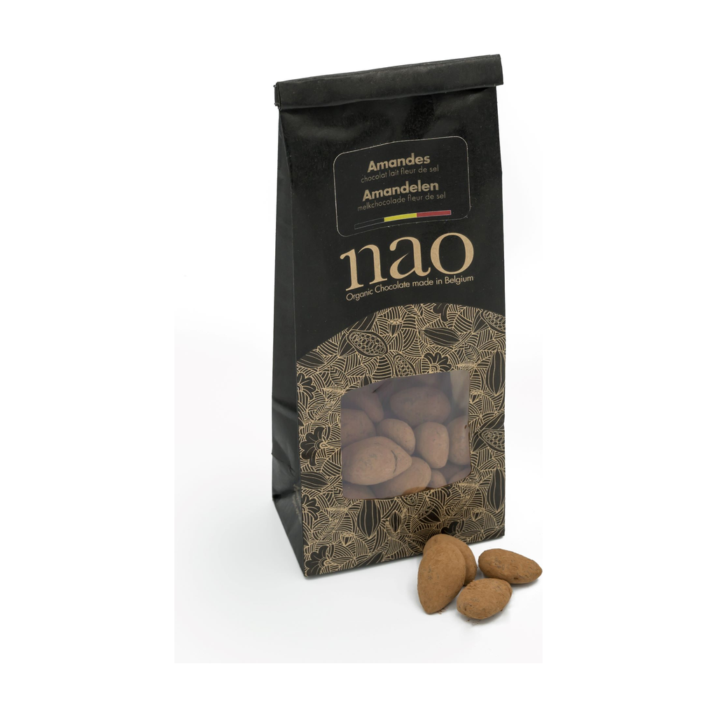 100g - Amandes enrobées chocolat au lait fleur de sel (sachet) bio - Nao
