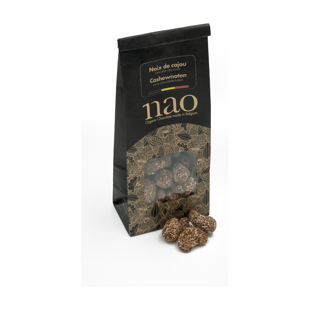 [NAO-N057] 100g - Cajou Enrobées Chocolat Noir 72% Sao Tome coco (sachet) bio - Nao