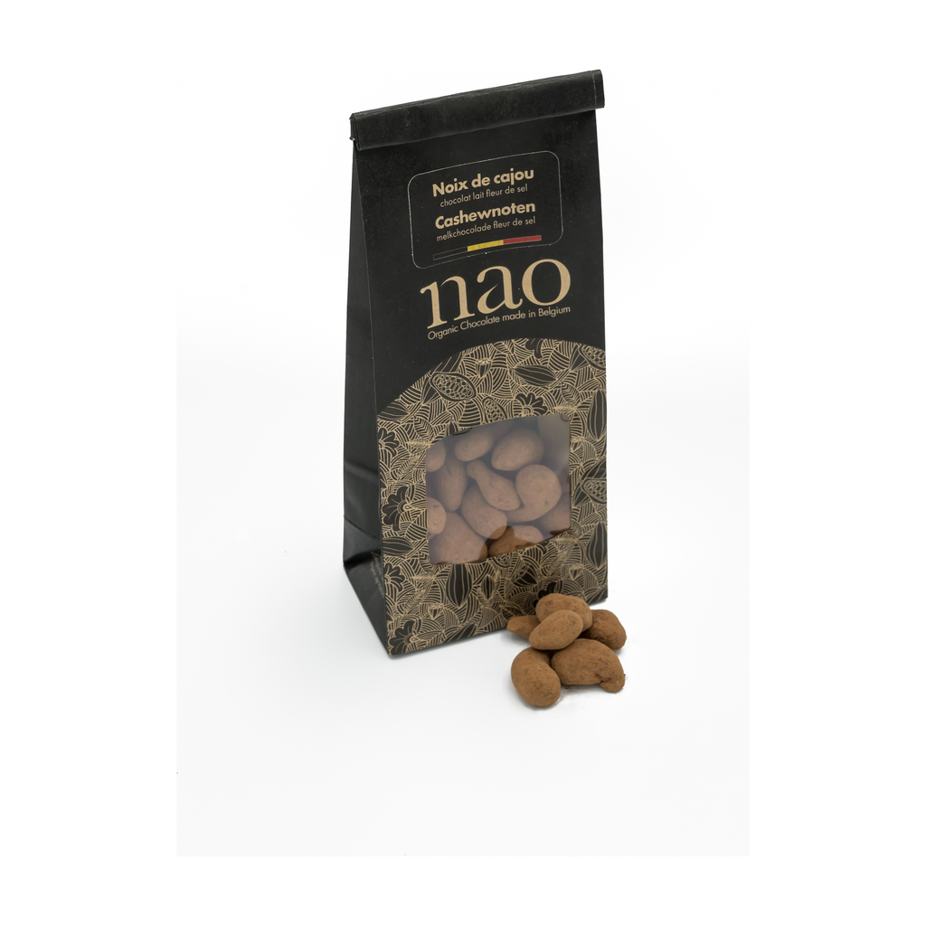 100g - Cajou Enrobées Chocolat Lait 45% Sao Tome Bean-to-bar Fleur de Sel (sachet) bio - Nao