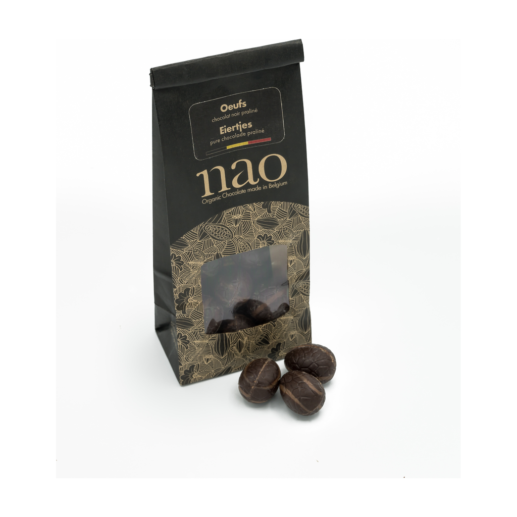 [NAO-N224] 100g - Oeufs chocolat noir fourrés pralinés (sachet) bio - Nao
