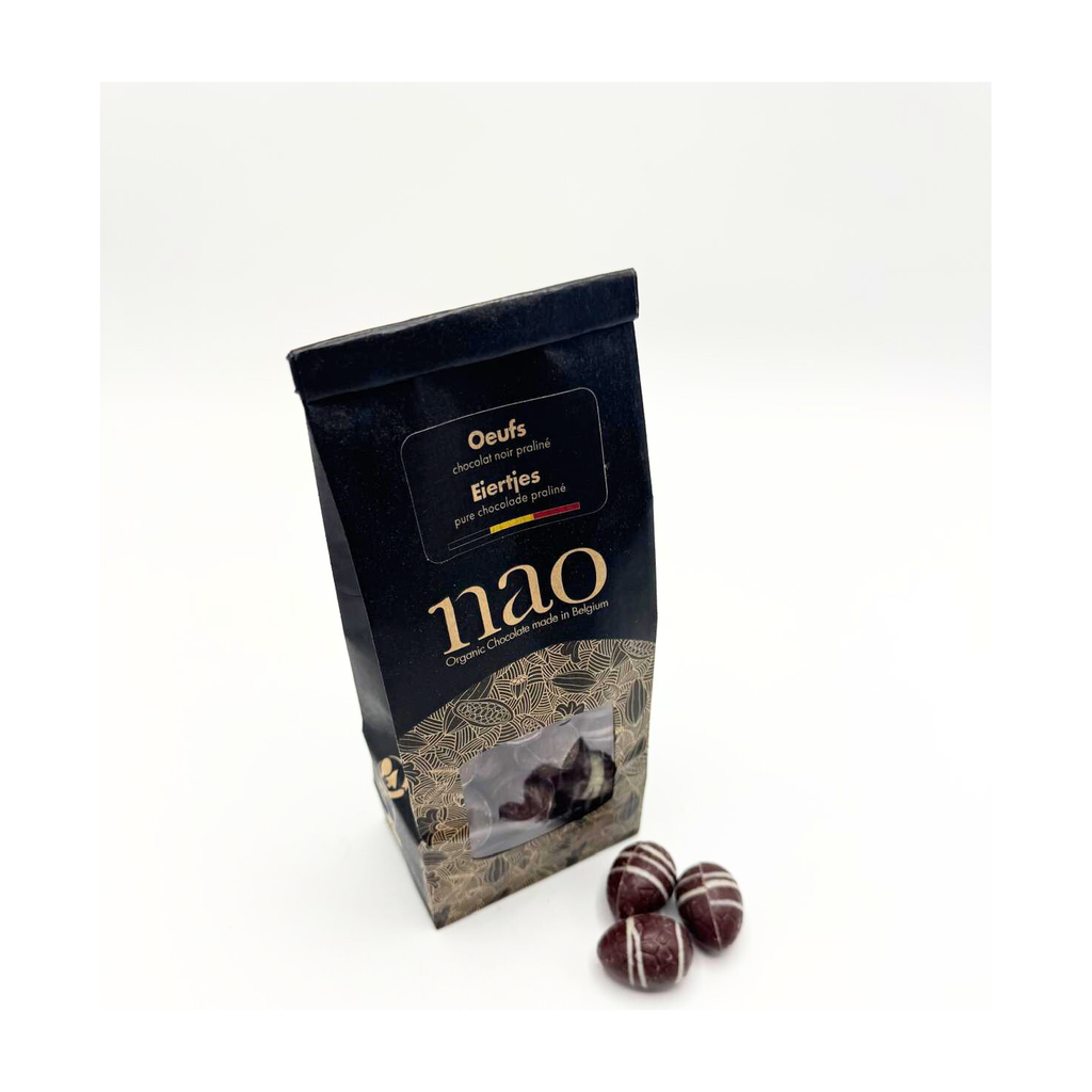 100g - Oeufs chocolat au lait fourrés pralinés Cacahuètes (sachet) bio - Nao