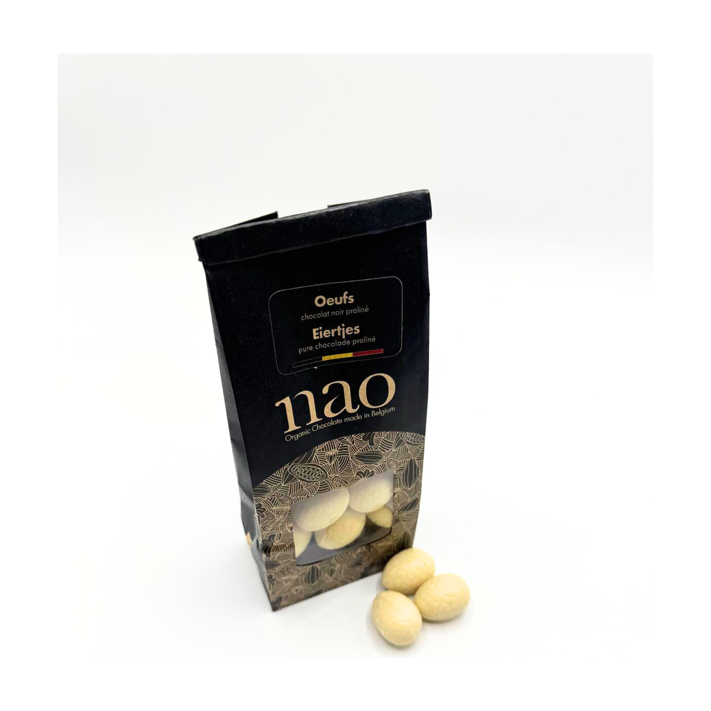 [NAO-N897] 100g - Oeufs chocolat blanc fourrés pralinés (sachet) bio - Nao