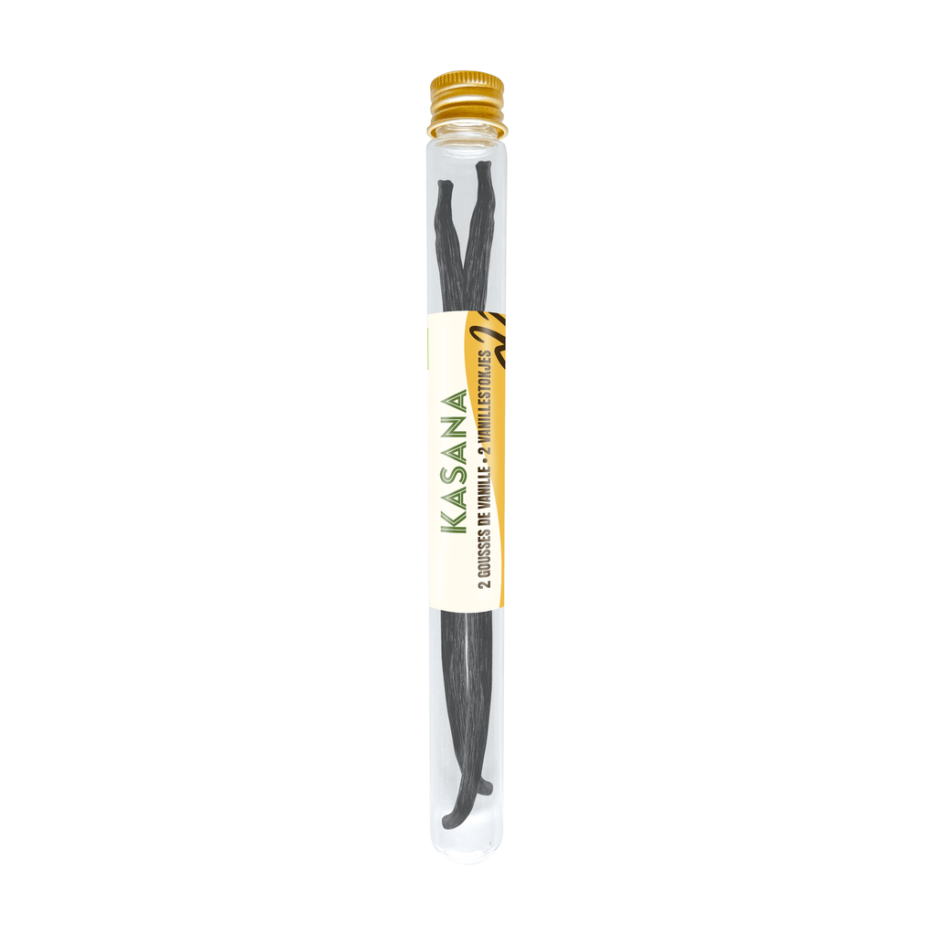 [NS-VANTUB] 8g - Vanille Gourmet en gousse dans tube en verre (2 gousses/tube) bio - Kasana