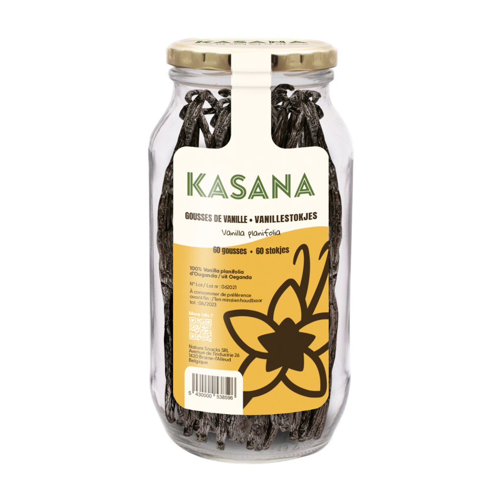 [NS-VANBOC] 250g  - Vanille Gourmet en gousse dans bocal vrac en verre (60 gousses/bocal) bio - Kasana