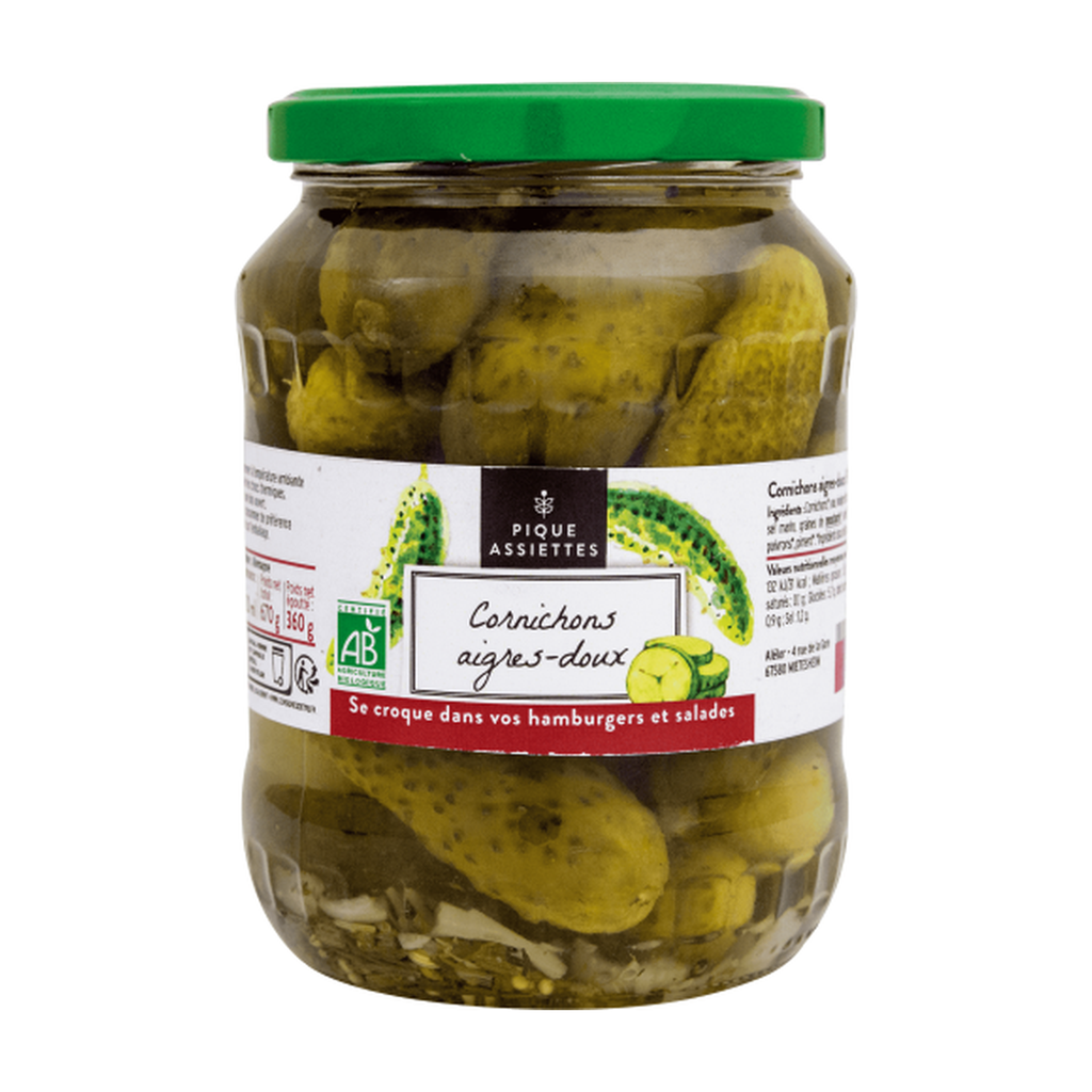 [RA-CADB37PA] 37cl - Cornichons aigres-doux 190g net égoutté bio - Pique Assiette