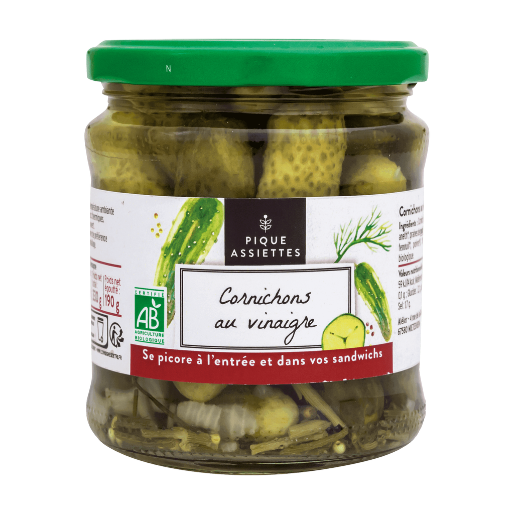 [RA-CVB37PA] 37cl - Cornichons au vinaigre 190g net égoutté bio - Pique Assiette