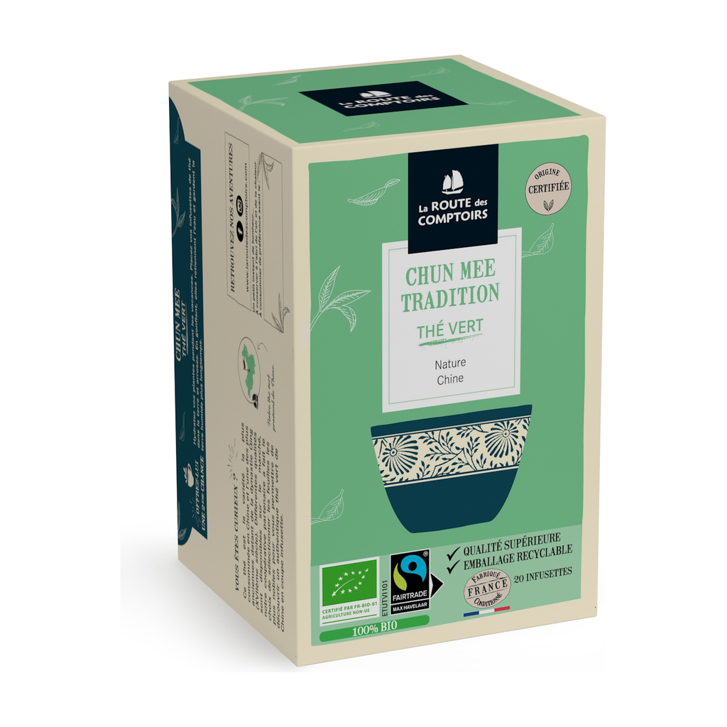 [RC-CHUNMEE] 20 infusettes - Thé vert nature Chun Mee bio - La Route des Comptoirs
