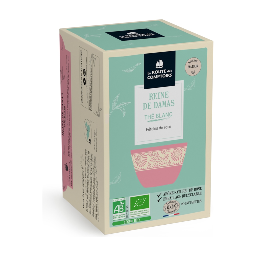 [RC-REINEDAMAS] 20 infusettes bio - Reine de Damas - thé blanc à la rose  bio - La Route des Comptoirs