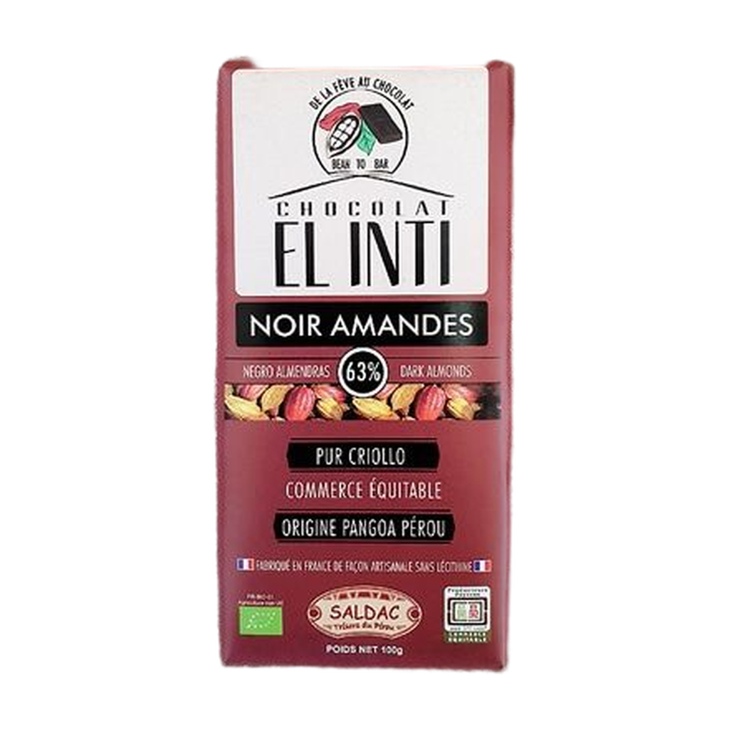 100g - Chocolat noir 63% amande El Inti bio - Saldac