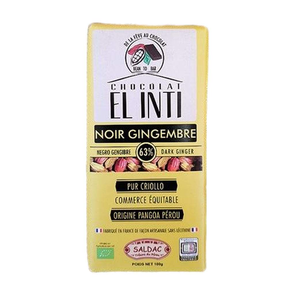 [SD-NOIRGIN] 100g - Chocolat noir 63% gingembre El Inti bio - Saldac