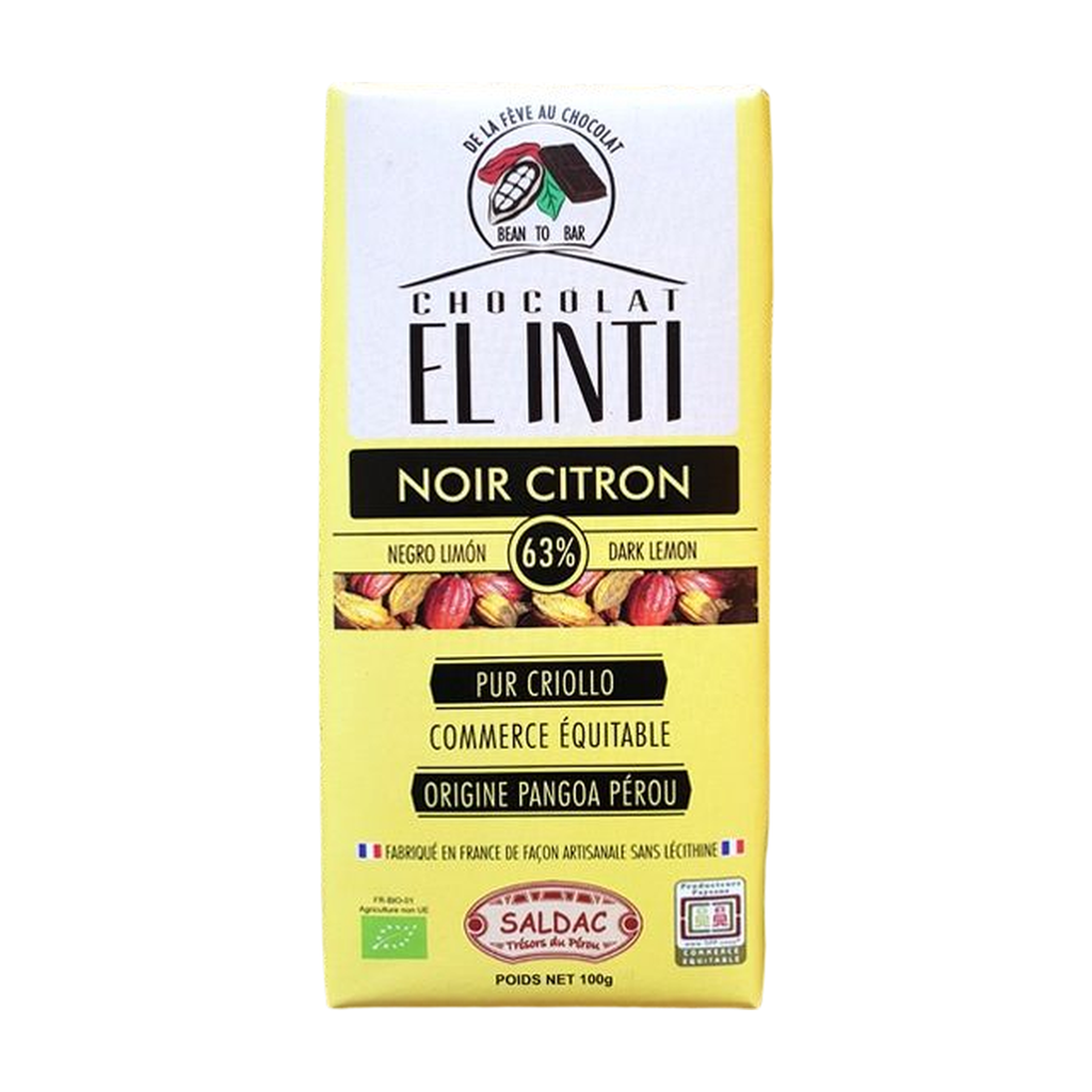 100g - Chocolat noir 63% écorce de citron El Inti bio - Saldac