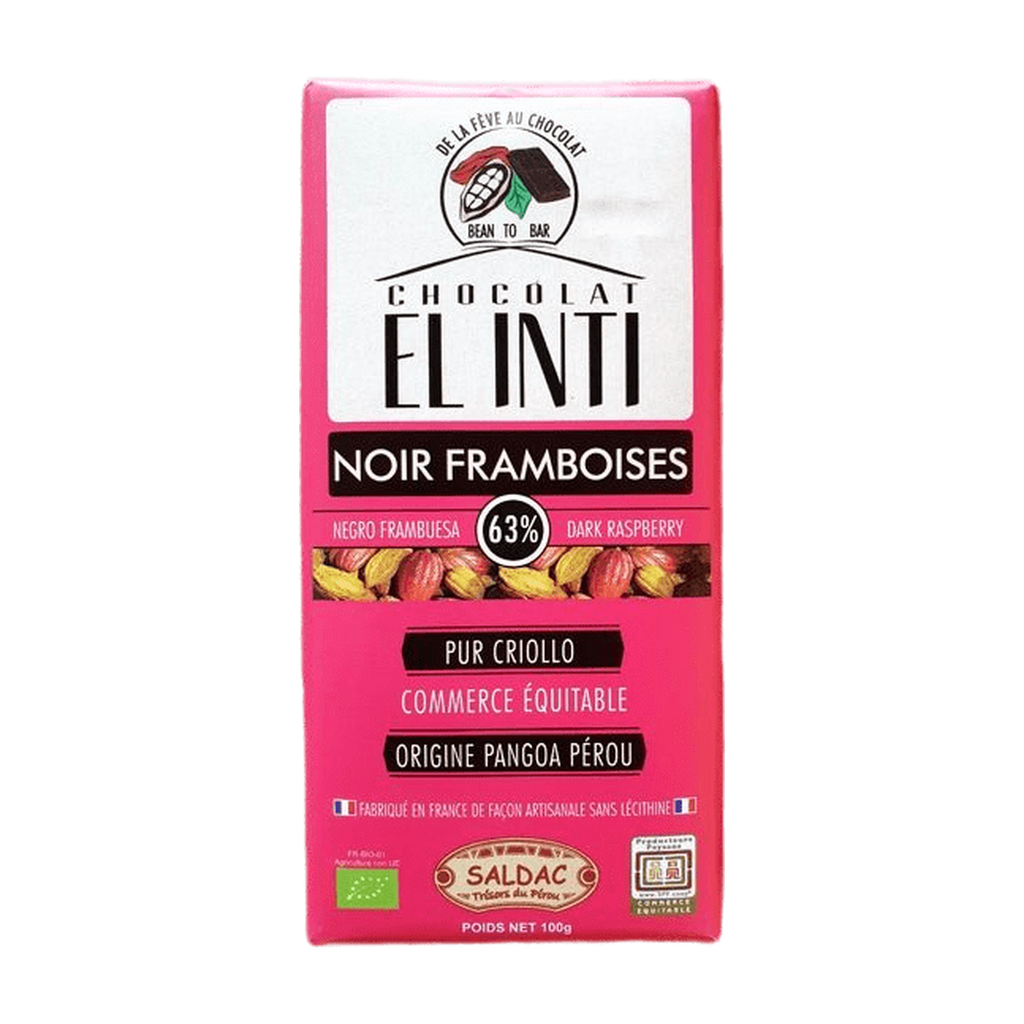 [SD-NOIRFRAM] 100g - Chocolat noir 63% framboise El Inti bio - Saldac