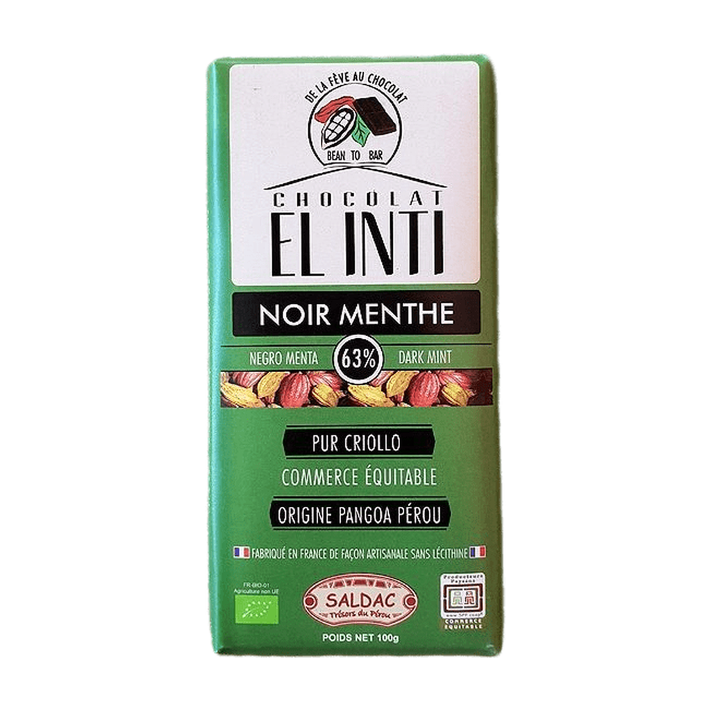 [SD-NOIRMENT] 100g - Chocolat noir 63% menthe poivrée El Inti bio - Saldac