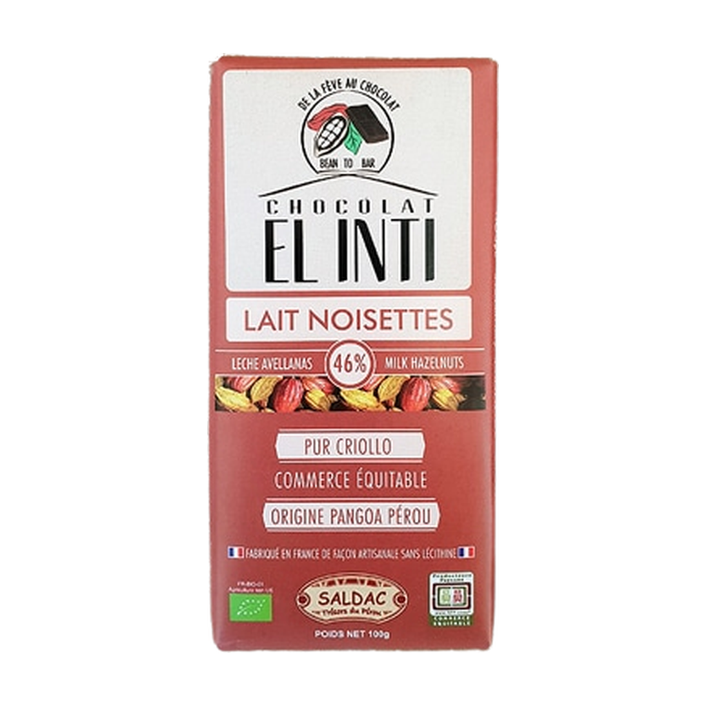 100g - Chocolat au lait 46% noisettes 15% El Inti bio - Saldac