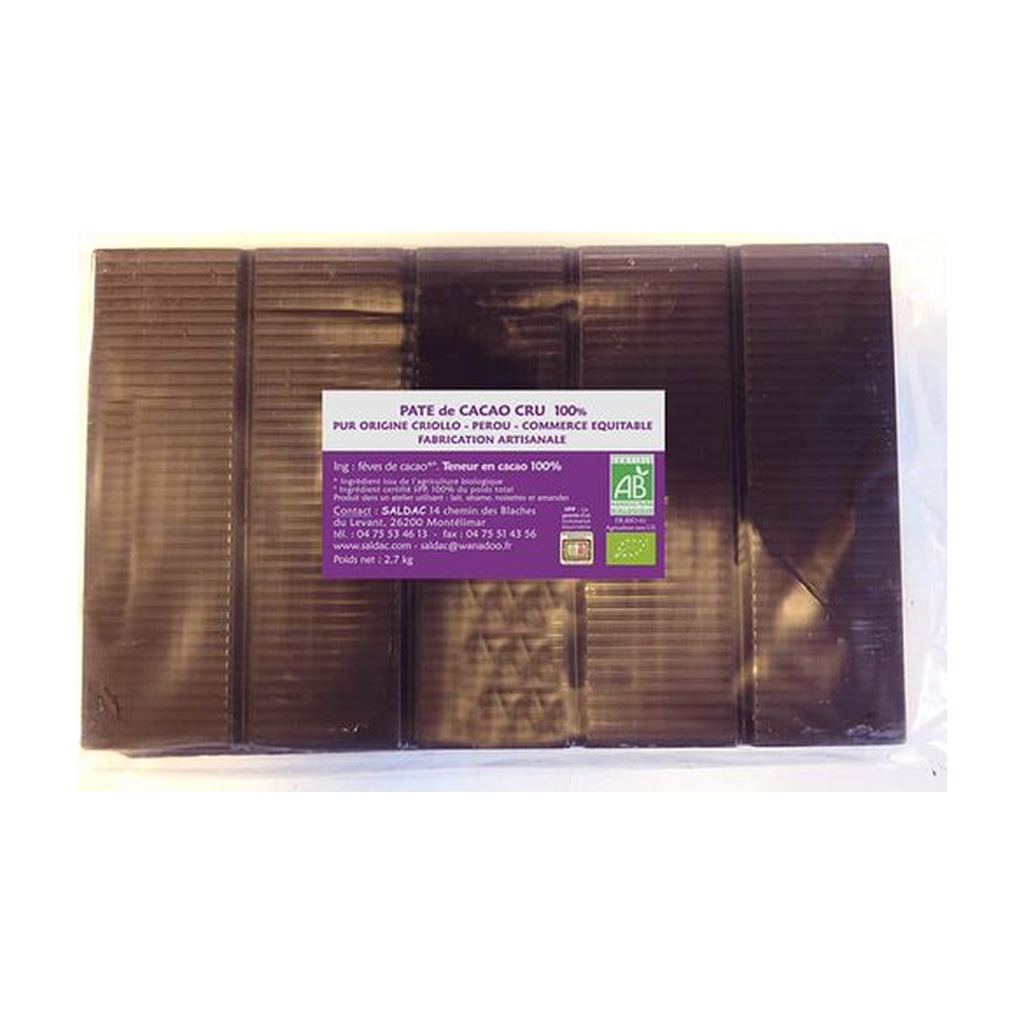 2,7kg - Pâte de cacao cru de couverture 100% 3 tablettes x 900g bio - Saldac