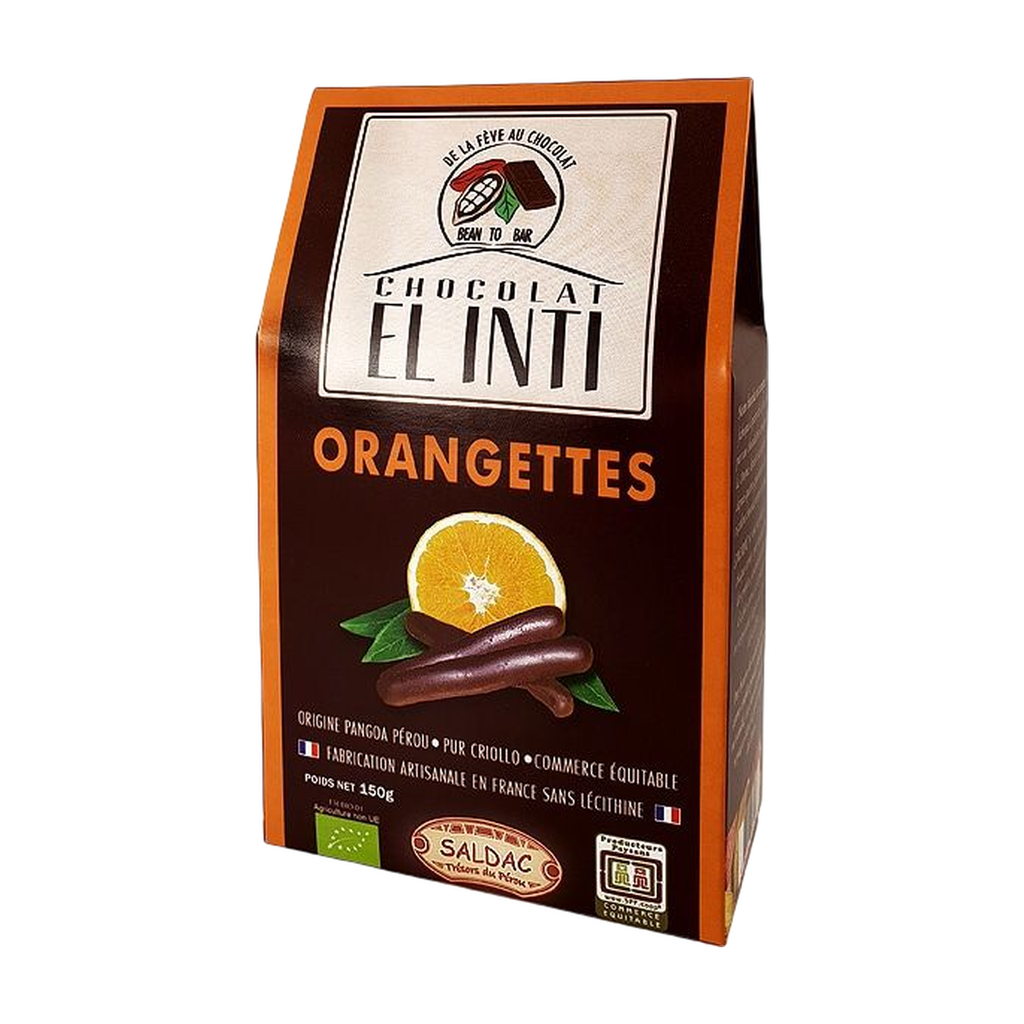 [SD-BD-ORANGET] 150g - Boîte dégust. Orangettes enrobées chocolat noir 63% bio - Saldac