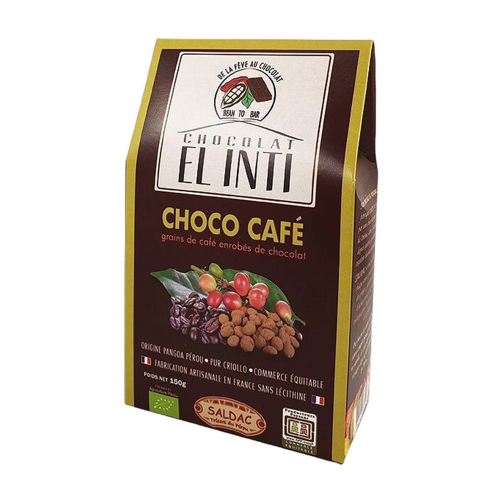 150g - Boîte dégust. Grains café enrobées chocolat noir 70% bio - Saldac
