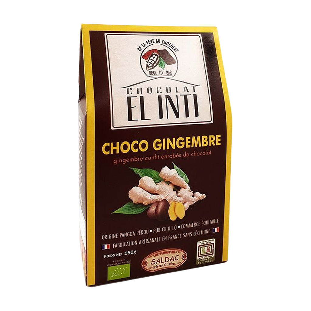 150g - Boîte dégust. Gingembre confit enrob. chocolat noir 63% bio - Saldac