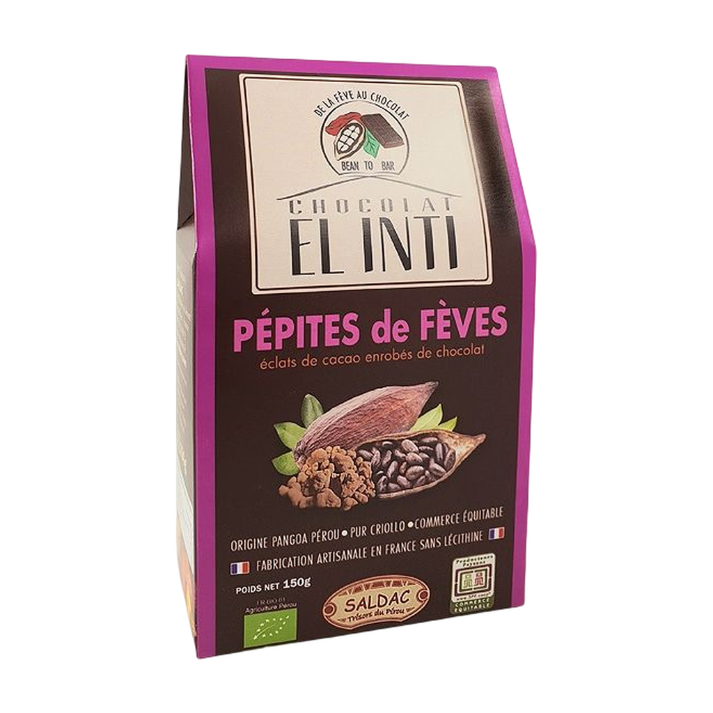 [SD-BD-PEPITES] 150g - Boîte dégust. Pépites de fèves enrob. chocolat noir 63% bio - Saldac