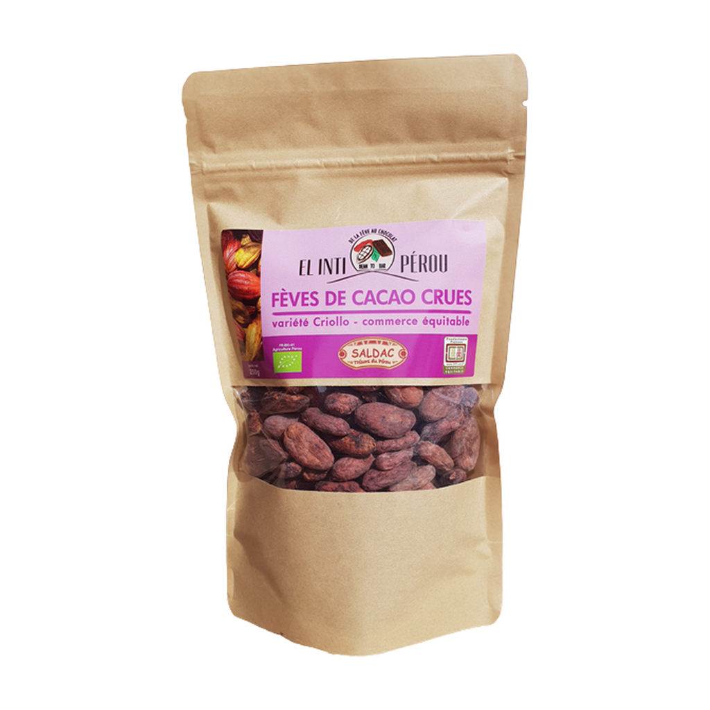 [SD-FEVE250G] 250g - Fèves de cacao crues en sachet bio - Saldac