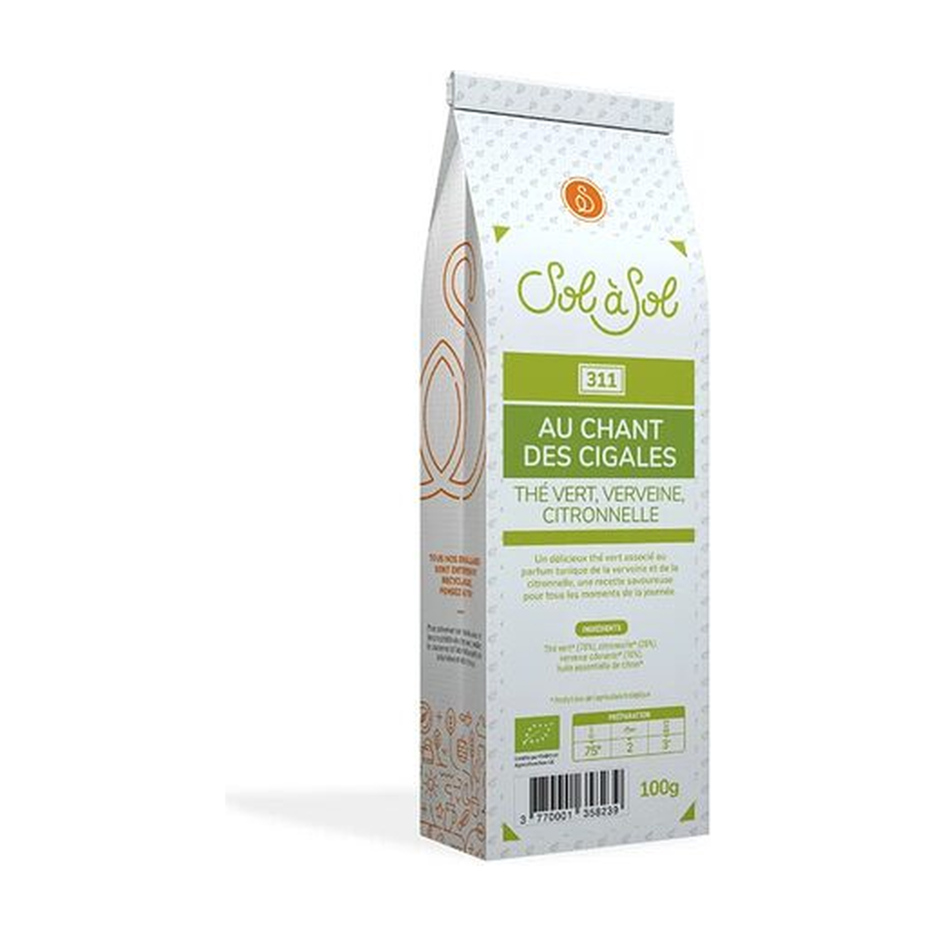 [SS-TV-VERVCITR100] 100g - Thé vert verveine citron 'Aux Chants des Cigales' bio - Sol à Sol