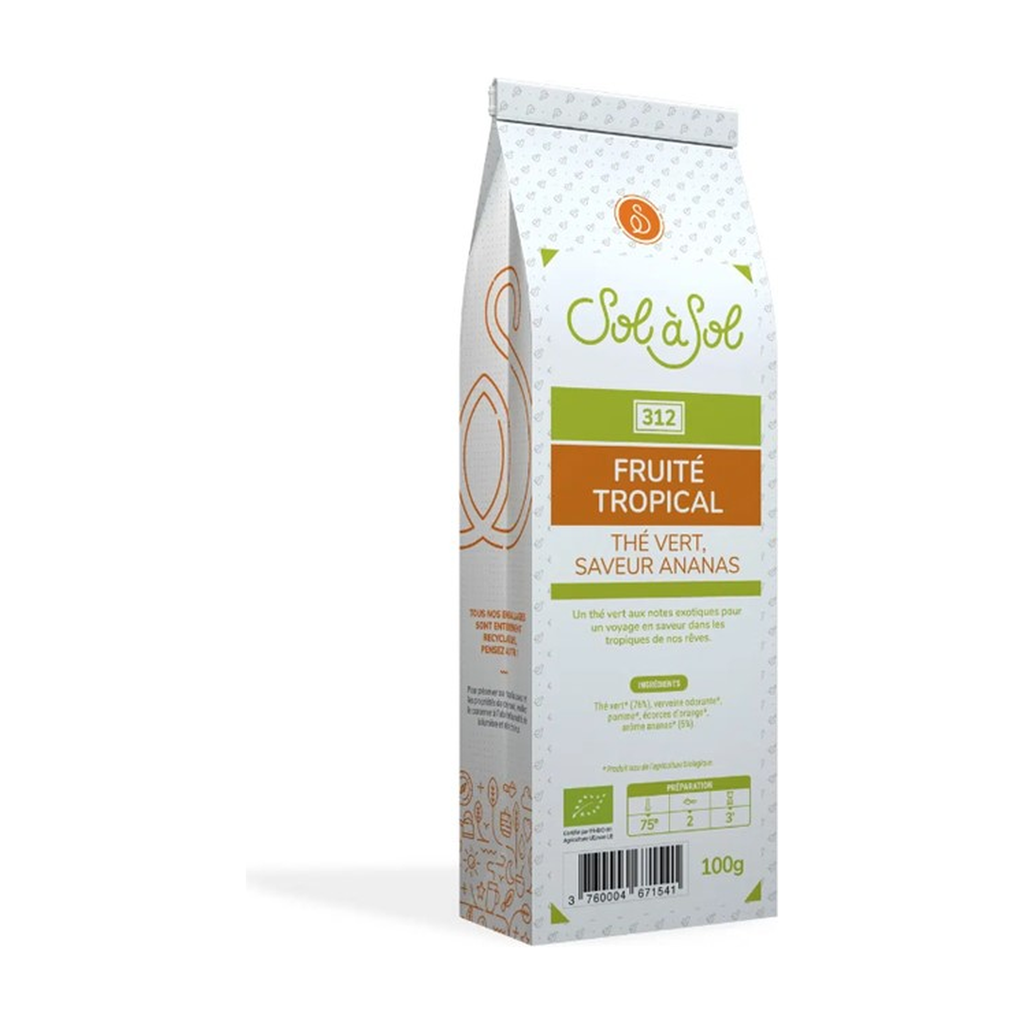 [SS-TV-FRUITROP100] 100g - Thé vert fruité tropical bio - Sol à Sol