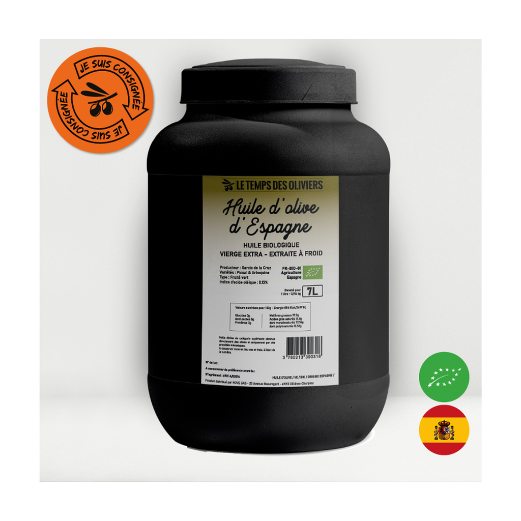 [TP-1A433] 7l - Huile d'olive vierge extra Espagne bio (réemploi) - Le Temps des Oliviers