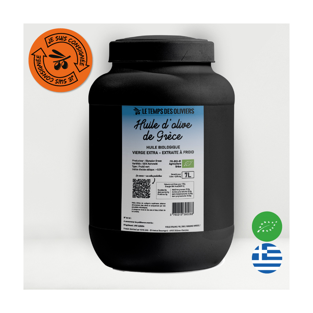 [TP-1A336] 7l - Huile d'olive vierge extra Grèce bio (réemploi) - Le Temps des Oliviers