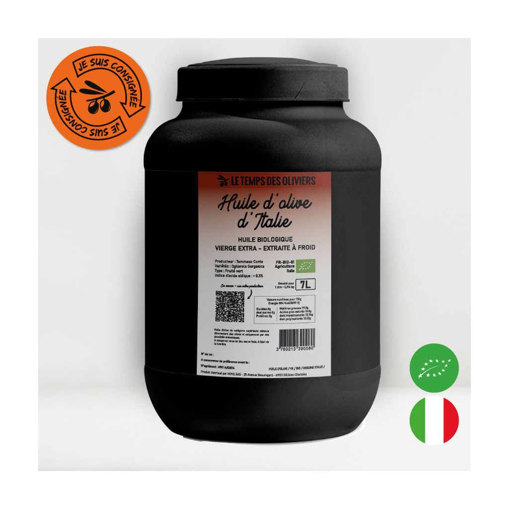 [TP-1A440] 7l - Huile d'olive vierge extra Italie bio (réemploi) - Le Temps des Oliviers