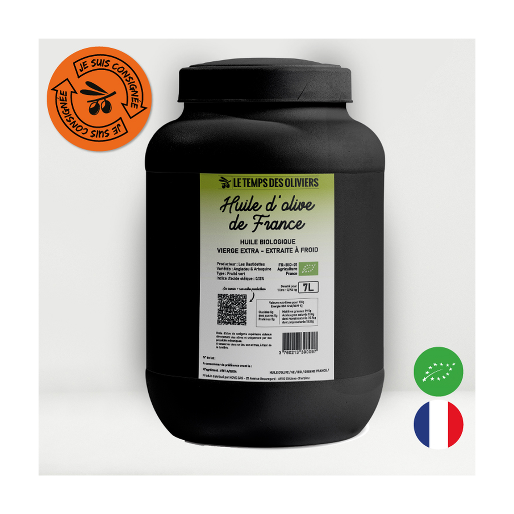 [TP-1A407] 7l - Huile d'olive vierge extra France bio (réemploi) - Le Temps des Oliviers