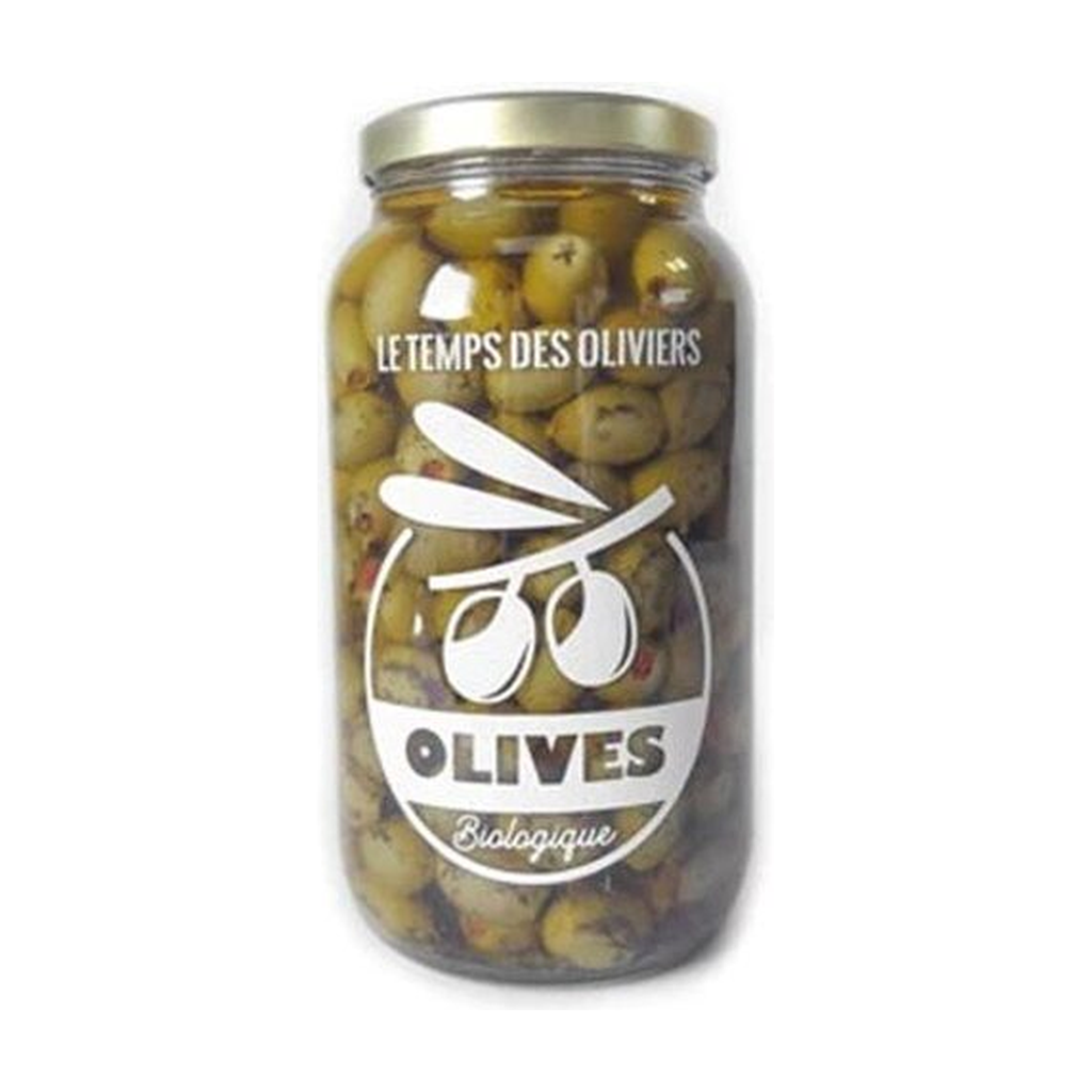 [TP-1B608] 2,8kg - Olives vertes farcies au poivron bio - Le Temps des Oliviers