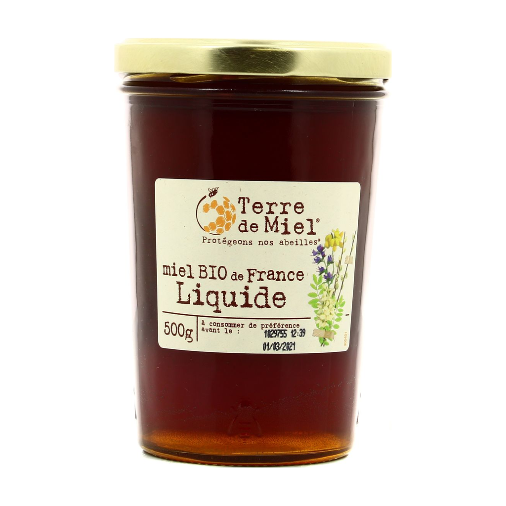 [TM-MIELF-LIQU500] 500g - Miel toutes fleurs liquide origine France bio - Terre de Miel