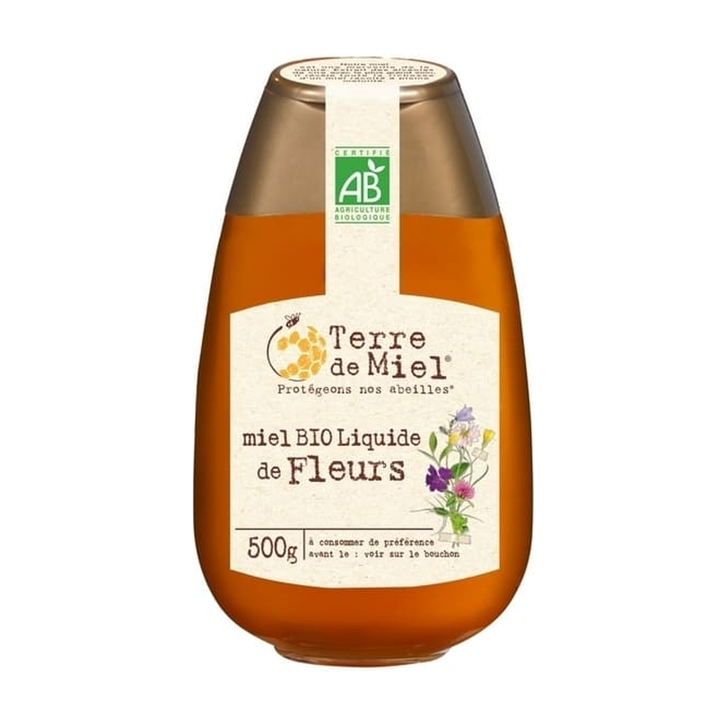 [TM-MIEL-SQUEEZ500] 500g - Miel toutes fleurs liquide en squeezer bio - Terre de Miel