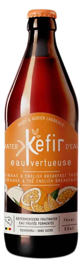 [EV-KO33] 33cl - Kéfir Orange / Thé English Breakfeast bio (consigné) - L'Eau Vertueuse