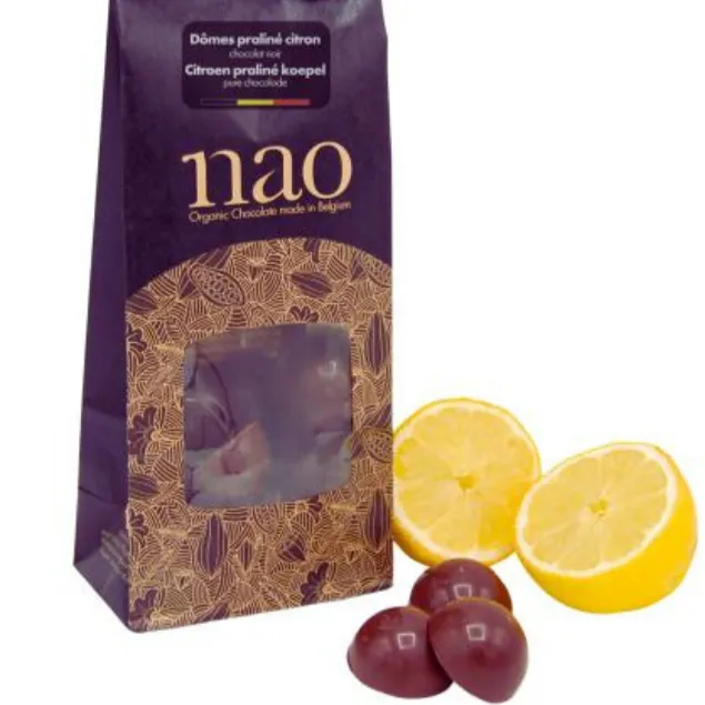 100g - Dome chocolat Noir 71% praliné zeste de Citron bio - Nao