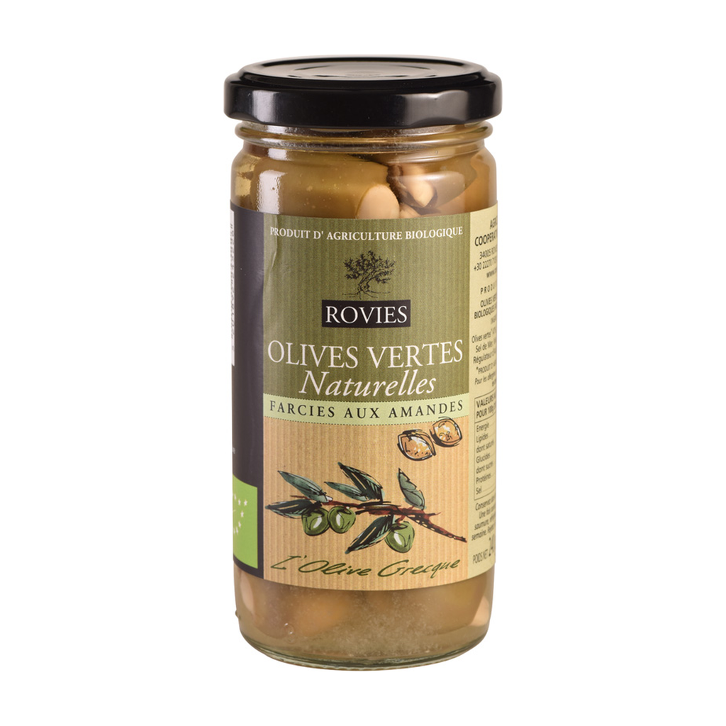 [EP-OLV-AMAN350] 350g - Olives vertes farcies aux amandes bio - Rovies