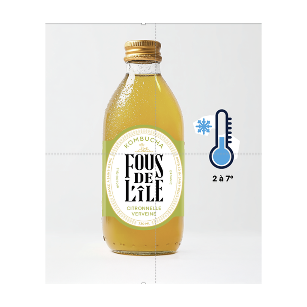 33cl - Kombucha Citronnelle Verveine bio (réemploi) - Fous de l'Ile
