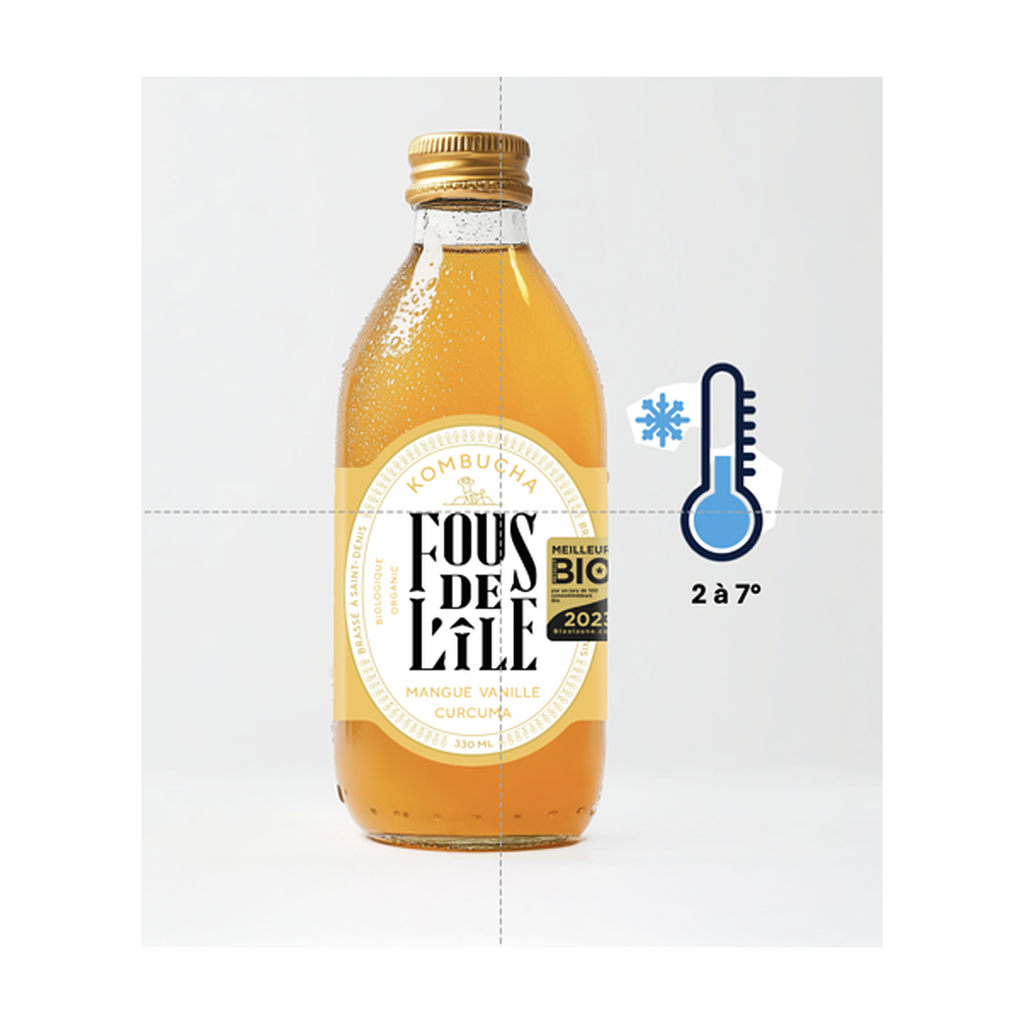 33cl - Kombucha Mangue Vanille Curcuma bio (réemploi) - Fous de l'Ile