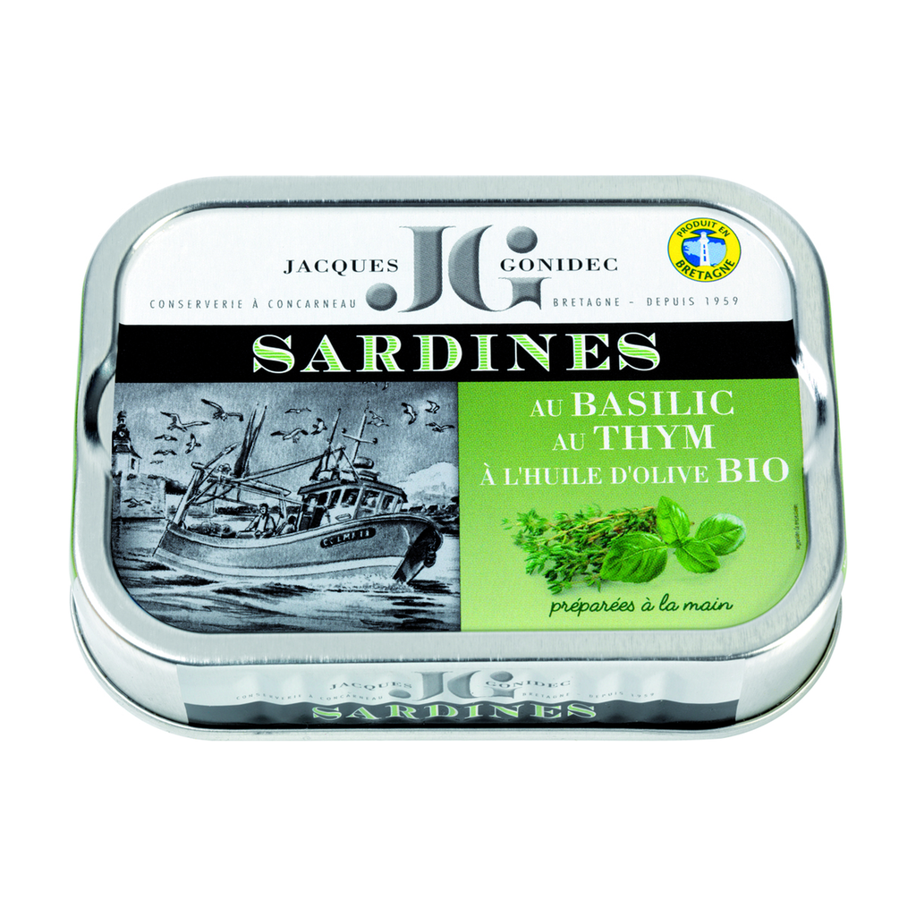 115g - Sardines au basilic et au thym à l'huile d'olive bio - Gonidec